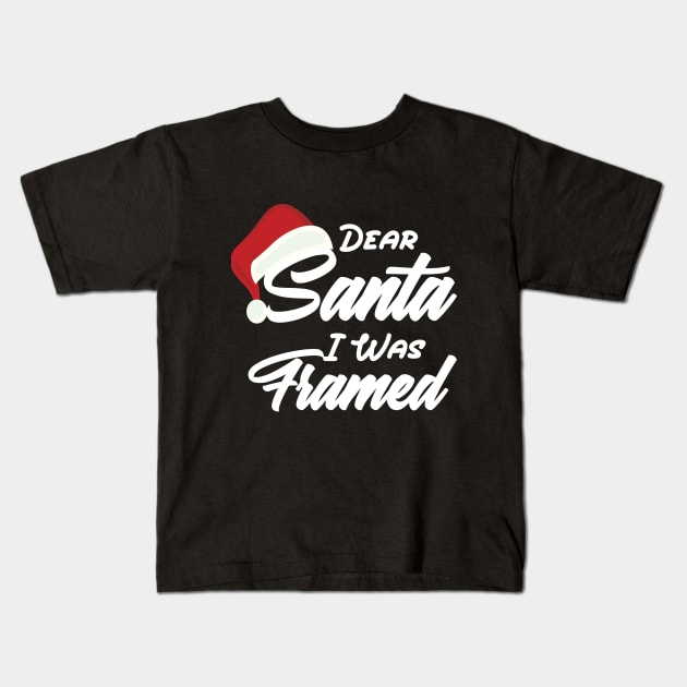 Dear Santa I Was Framed Christmas Candy Cane Naughty Kids T-Shirt by boufart